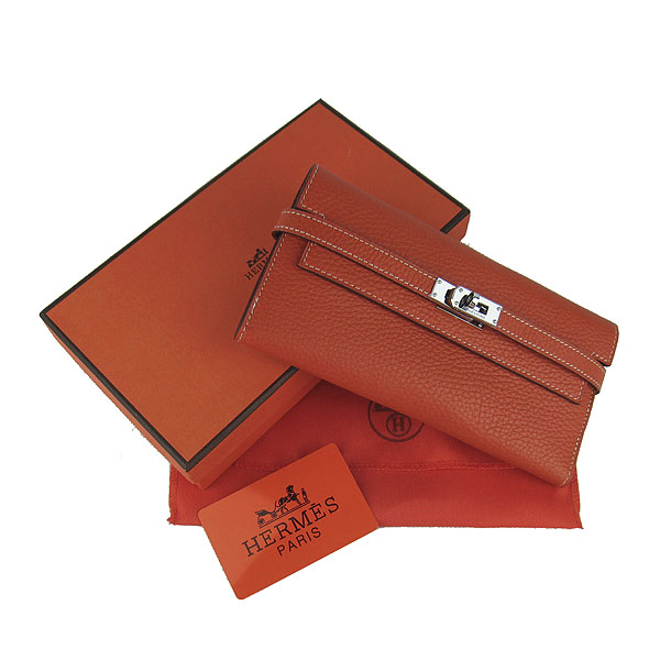 High Quality Hermes Kelly Long Clutch Bag Orange H009 Replica - Click Image to Close